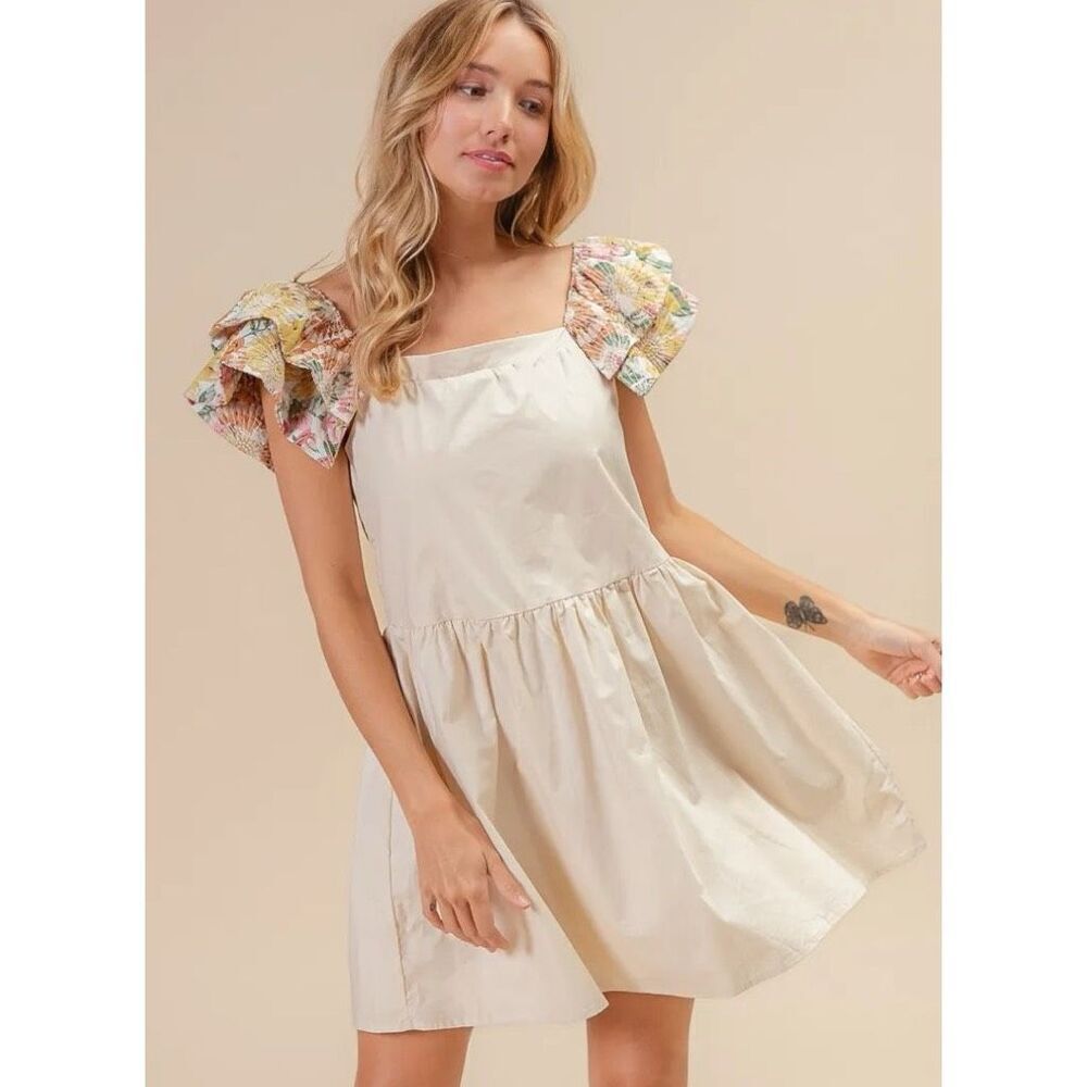 BiBi Floral Print Flutter Sleeve Babydoll Mini Dress Size XL NWT - Picture 8 of 14